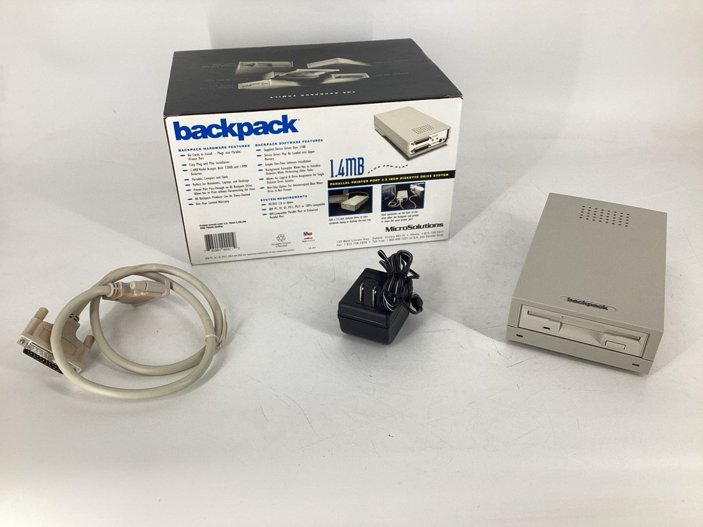 MicroSolutions 014350 Backpack Parallel Port 1.44mb / 3.5" Floppy Drive *Read