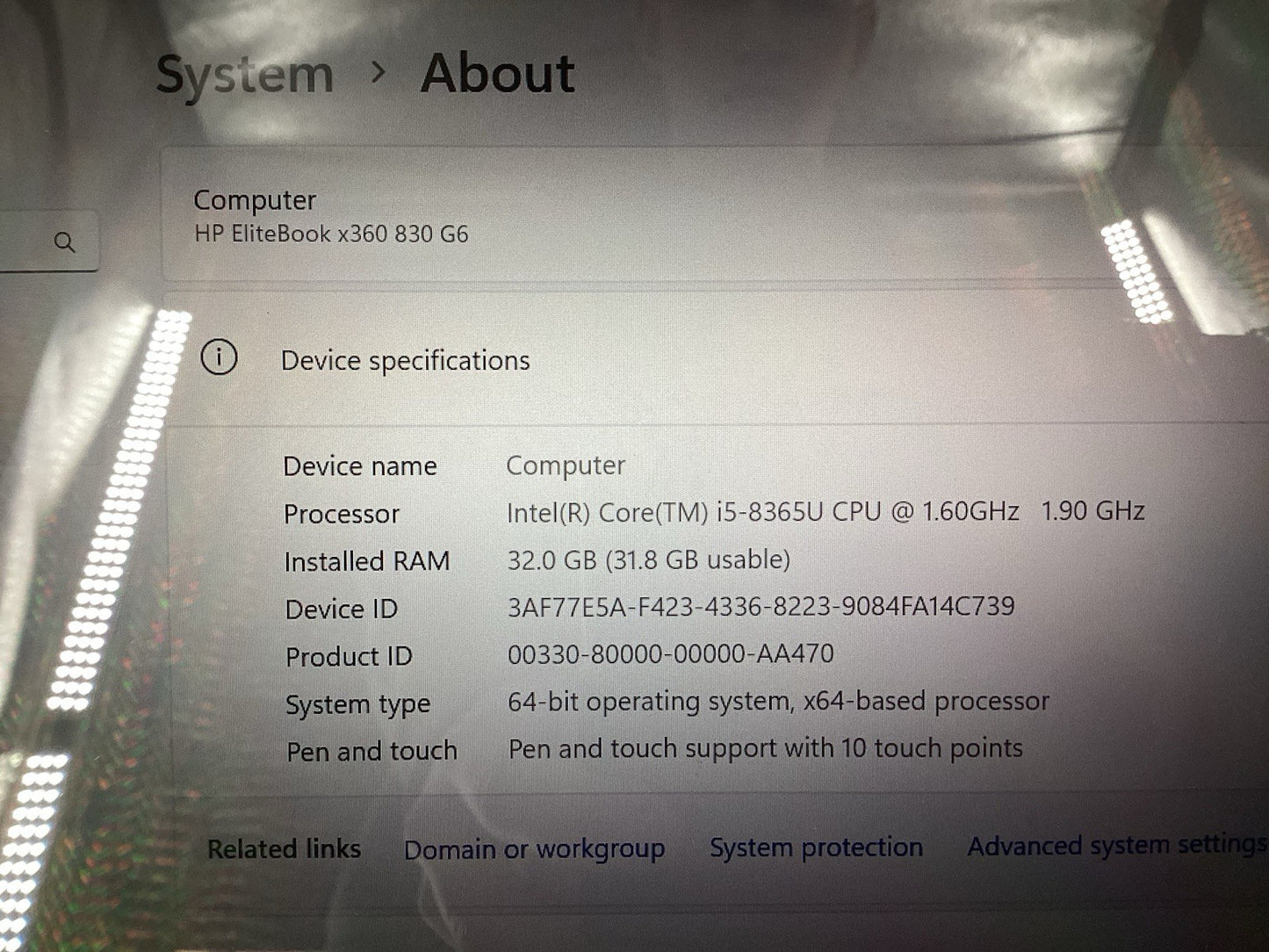 HP Elitebook X360 830 G6 13.3" (i5-8265U 1.60GHz, 32GB 256GB SSD) Win11Pro No AC