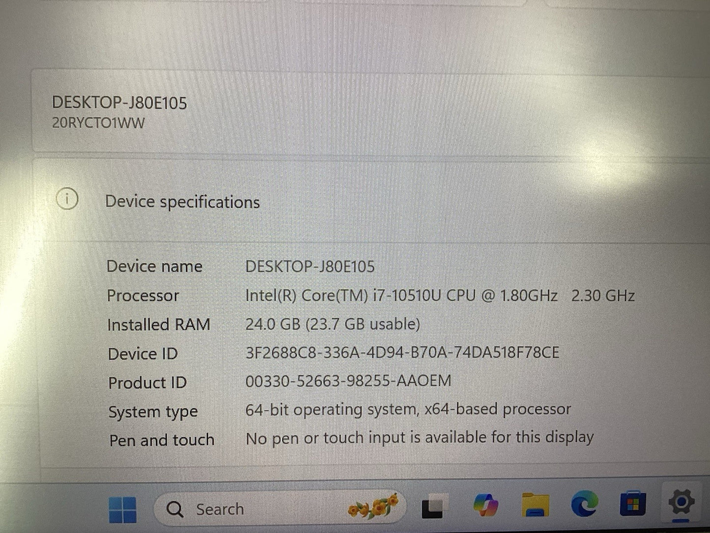 Lenovo ThinkPad T490 14" (Core i7-10510U 1.8GHz, 24GB 256GB SSD) Win11Pro No AC