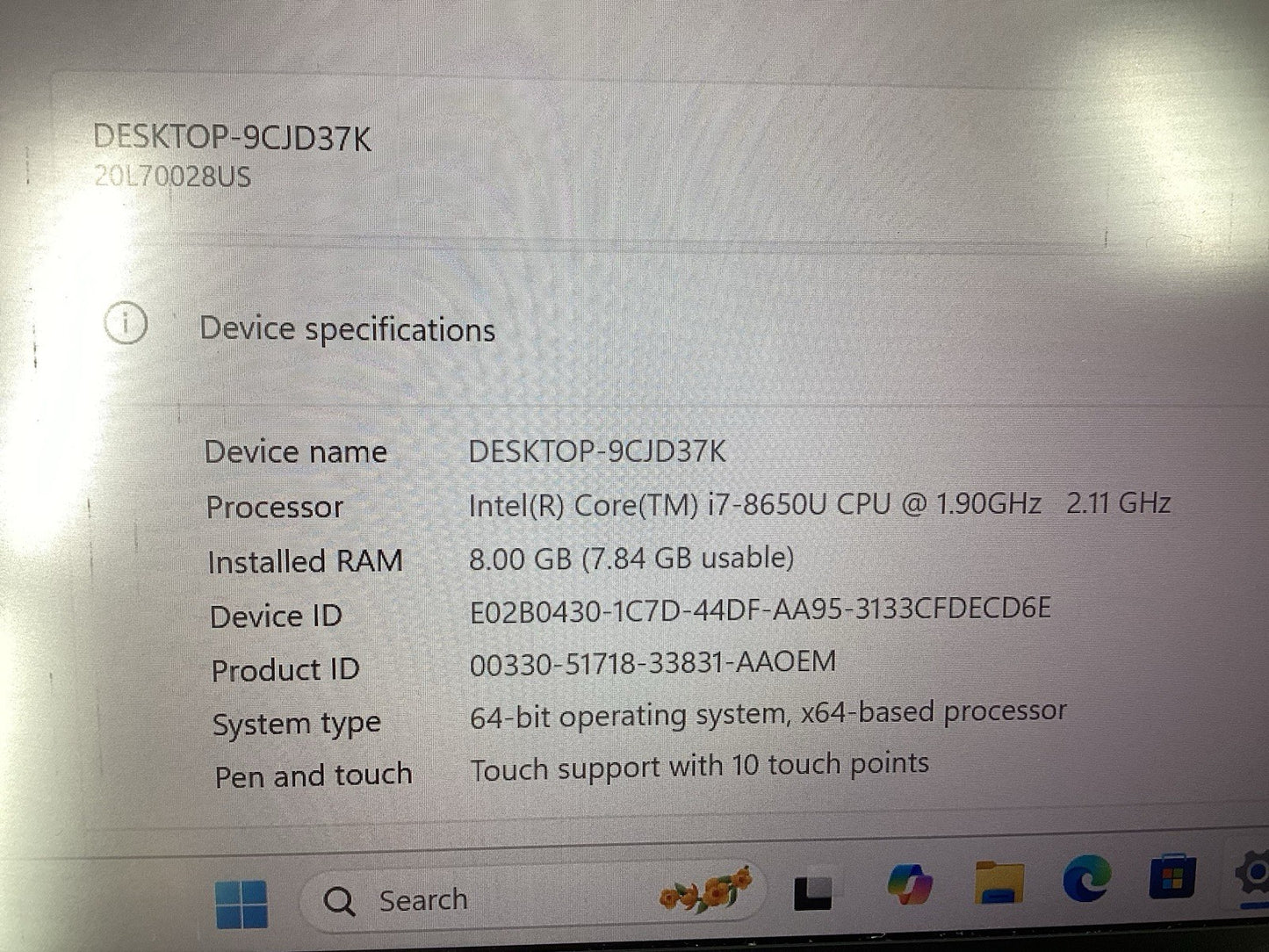 Lenovo ThinkPad T480s 14" (i7-8650U @1.9GHz, 8GB RAM, 256GB SSD) Win11Pro No AC