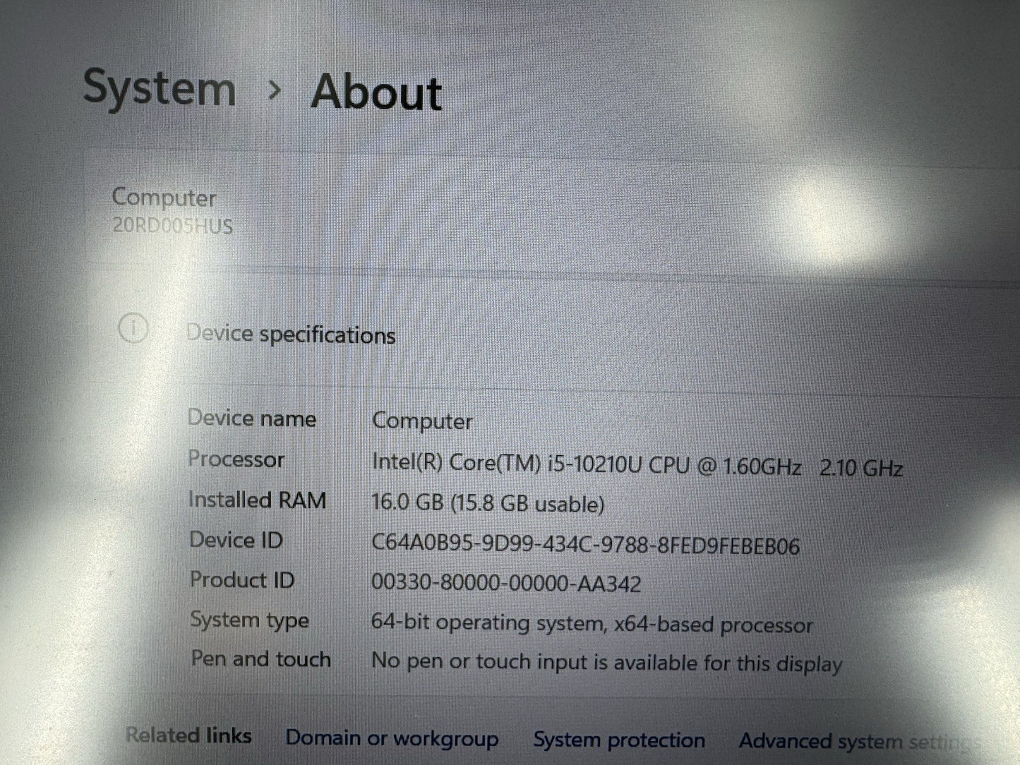 Lenovo ThinkPad E15 15" (i5-10210U @1.6GHz 16GB 256GB SSD) Win11Pro w/AC - Great