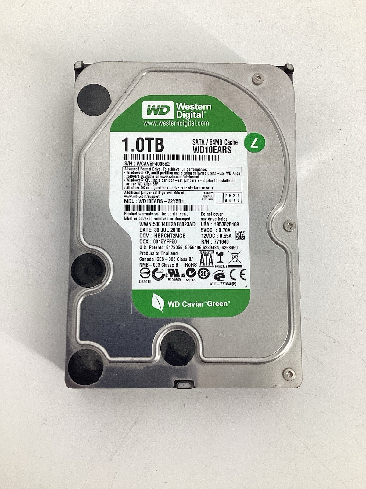 Western Digital WD Caviar Green WD10EARS 1TB 3.5" SATA Hard Drive